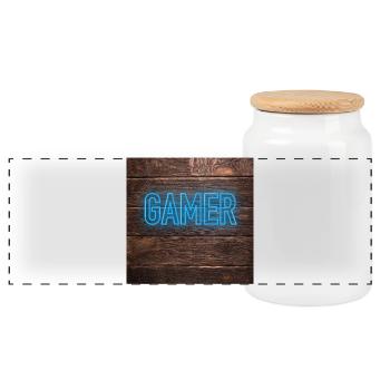 Gamer - Panorama Keksdose mit Holzdeckel - Weiß - Vorne