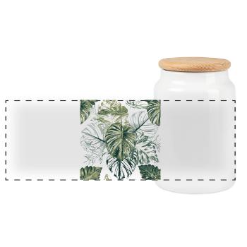 Motif de feuilles de monstera tropical - Boîte à biscuits avec couvercle en bois - blanc - Devant