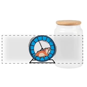Hamster roue en cours d'exécution sprint jogging entraînement drôle - Boîte à biscuits avec couvercle en bois - blanc - Devant
