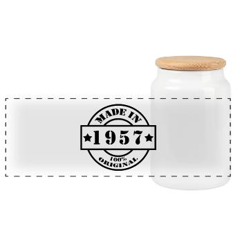 MADE IN 1957 year of birth year of manufacture vintage gift - Panoramic Cookie Jar with Wooden Lid - white - Front