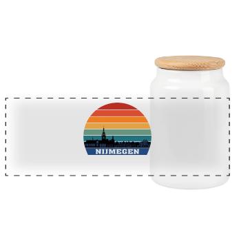 Nijmegen Skyline Silhouette Souvenir Netherlands - Panoramic Cookie Jar with Wooden Lid - white - Front