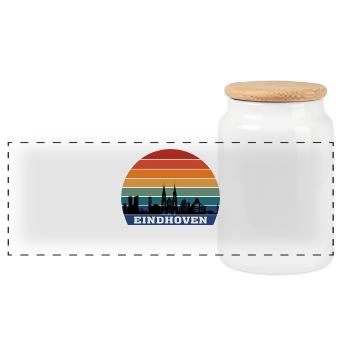 Eindhoven Skyline Silhouette Souvenir Netherlands - Panoramic Cookie Jar with Wooden Lid - white - Front