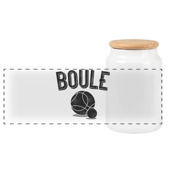 Boule with piggy petanque boules player - Panoramic Cookie Jar with Wooden Lid - white - Front