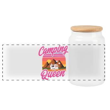 Camping Queen - Panoramic Cookie Jar with Wooden Lid - white - Front