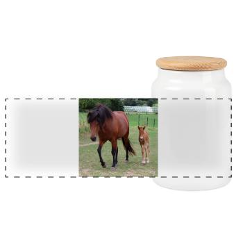 Affiche Cheval Cheval - Boîte à biscuits avec couvercle en bois - blanc - Devant