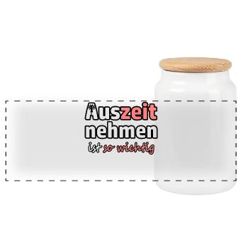 Auszeit Ruhe Urlaub Rente Sprüche - Panorama Keksdose mit Holzdeckel - Weiß - Vorne