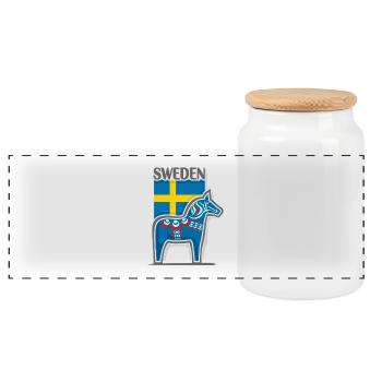 Schweden Reise Souvenir Wahrzeichen, schwedische Flagge - Panorama Keksdose mit Holzdeckel - Weiß - Vorne