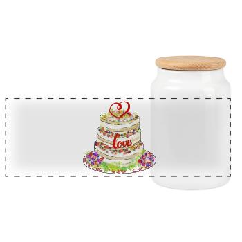 Heartfelt cake with love décor - Panoramic Cookie Jar with Wooden Lid - white - Front