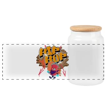 Hip Hop graffiti - Panoramic Cookie Jar with Wooden Lid - white - Front