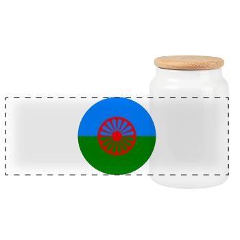 round sticker flag of romani people gift idea - Panoramic Cookie Jar with Wooden Lid - white - Front