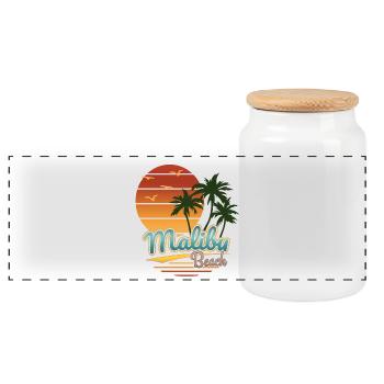 Retro Malibu Beach, Geschenkidee, USA, L.A. - Panorama Keksdose mit Holzdeckel - Weiß - Vorne