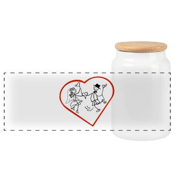 Playful lovers in the heart - Panoramic Cookie Jar with Wooden Lid - white - Front