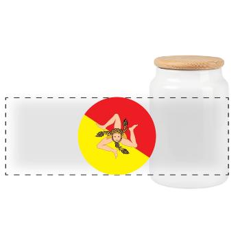 Runde Aufkleber Flagge von Sizilien Aufkleber Sizilien - Panorama Keksdose mit Holzdeckel - Weiß - Vorne