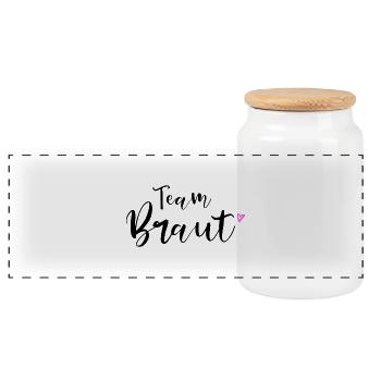 Team Braut für JGA Junggesellinnenabschied - Panorama Keksdose mit Holzdeckel - Weiß - Vorne