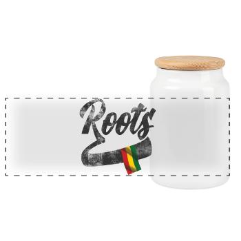 Roots Reggae Design mit farbiger Flagge - Panorama Keksdose mit Holzdeckel - Weiß - Vorne