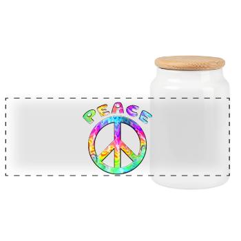 Flower Power Peace Sign Hippie Peace Symbol - Panoramic Cookie Jar with Wooden Lid - white - Front