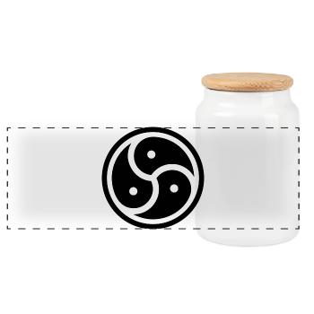 round sticker bdsm symbol mistress bondage latex - Panoramic Cookie Jar with Wooden Lid - white - Front