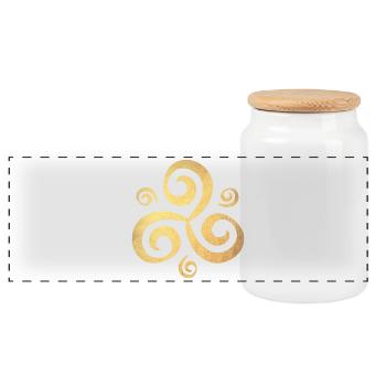 Yoga Gold Triskele Buddhism Meditation Ornament - Panoramic Cookie Jar with Wooden Lid - white - Front