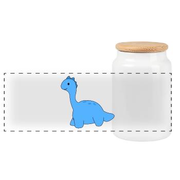 Dino dinosaur - Panoramic Cookie Jar with Wooden Lid - white - Front