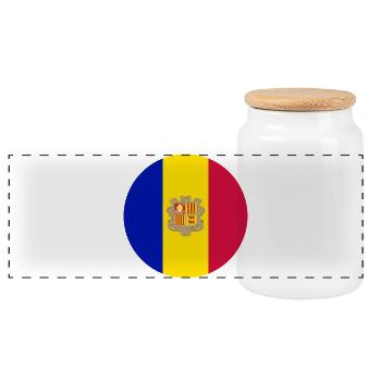 Runde Aufkleber Flagge von Andorra runder Aufkleber - Panorama Keksdose mit Holzdeckel - Weiß - Vorne