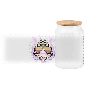 Tiger Psychedelic Eyewear Style - Panoramic Cookie Jar with Wooden Lid - white - Front