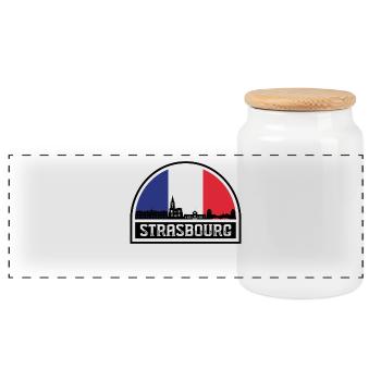 Strasburg France Skyline Silhouette French Flag - Panoramic Cookie Jar with Wooden Lid - white - Front