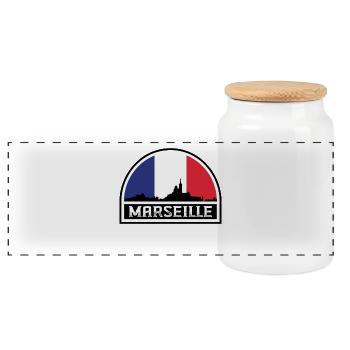 Marseille France Skyline Silhouette Französische Flagge - Panorama Keksdose mit Holzdeckel - Weiß - Vorne