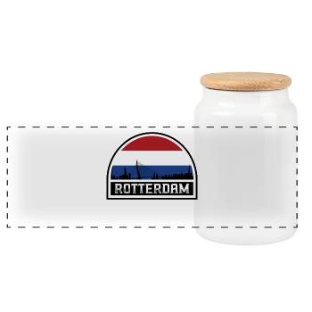 Rotterdam Netherlands Skyline Souvenir Dutch Flag - Panoramic Cookie Jar with Wooden Lid - white - Front