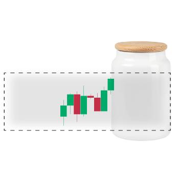 Stocks Crypto ETF Stock Exchange Candles chart candle sticks - Panoramic Cookie Jar with Wooden Lid - white - Front