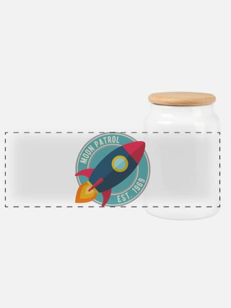 Rakete Moon Patrol Rocket - Panorama Keksdose mit Holzdeckel - Weiß
