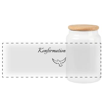 Konfirmation in den Himmel fliegende Taube glauben - Panorama Keksdose mit Holzdeckel - Weiß - Vorne