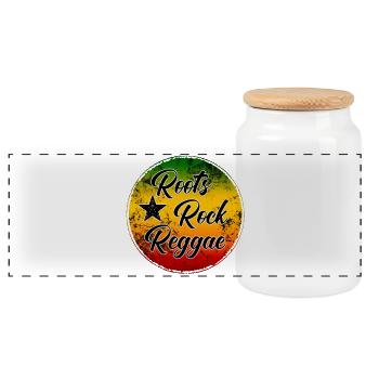 Roots Rock Reggae - Musikstil Illustration - Panorama Keksdose mit Holzdeckel - Weiß - Vorne