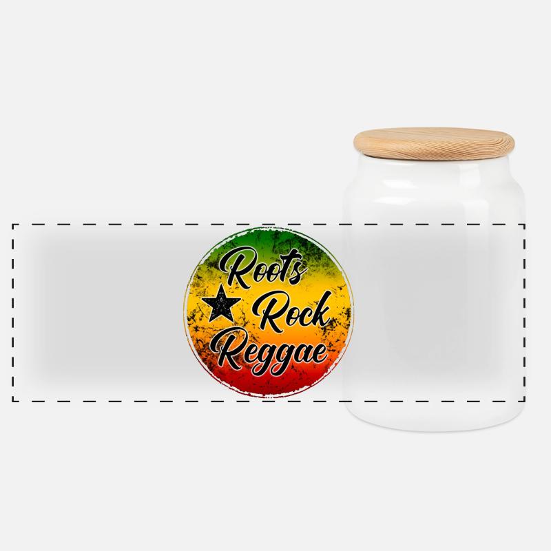Roots Rock Reggae - Musikstil Illustration - Panorama Keksdose mit Holzdeckel - Weiß