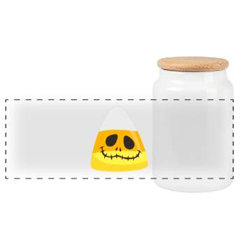 Halloween Candy Corn Pumpkin Emoticon Face - Panoramic Cookie Jar with Wooden Lid - white - Front