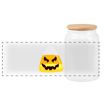 Halloween Candy Corn Pumpkin Emoticon Face - Panoramic Cookie Jar with Wooden Lid - white - Front
