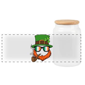Funny Leprechaun Patty Gnome Paddy St. Patricks Day - Panoramic Cookie Jar with Wooden Lid - white - Front