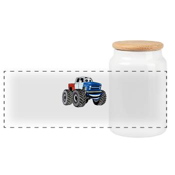 Monster truck - Panoramic Cookie Jar with Wooden Lid - white - Front