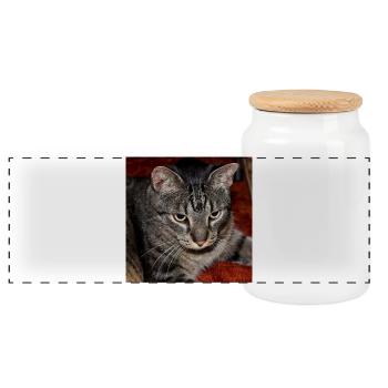 Cat Kitten - Panoramic Cookie Jar with Wooden Lid - white - Front