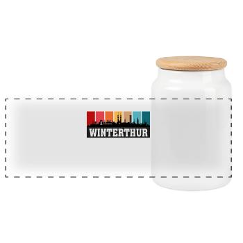 Winterthur Schweiz Reise Souvenir Skyline - Panorama Keksdose mit Holzdeckel - Weiß - Vorne