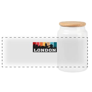 London England Travel Souvenir Skyline Silhouette - Panorama Keksdose mit Holzdeckel - Weiß - Vorne