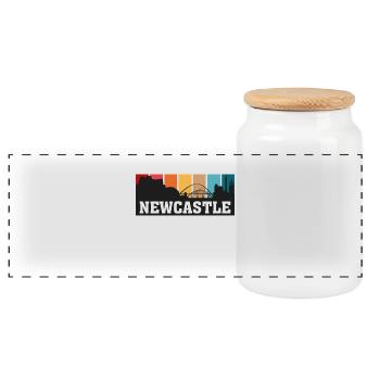 Newcastle England Travel Souvenir Skyline Wahrzeichen - Panorama Keksdose mit Holzdeckel - Weiß - Vorne