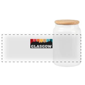 Glasgow Scotland Travel Souvenir Skyline Wahrzeichen - Panorama Keksdose mit Holzdeckel - Weiß - Vorne