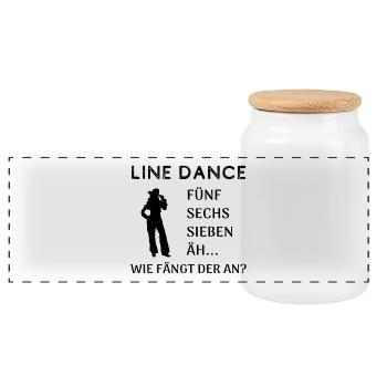 Line Dance Frage: Wie fängt der an? - Panorama Keksdose mit Holzdeckel - Weiß - Vorne