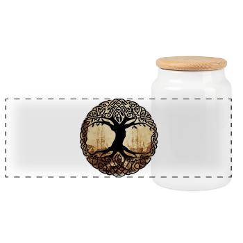 Celtic Tree of Wanderlust - Panoramic Cookie Jar with Wooden Lid - white - Front