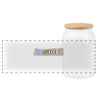 Greece Travel Souvenir Landmark Greek Flag Sticker - Panoramic Cookie Jar with Wooden Lid - white - Front