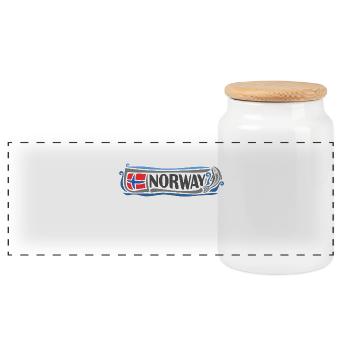Norwegen Landmark Travel Souvenir Norwegische Flagge - Panorama Keksdose mit Holzdeckel - Weiß - Vorne