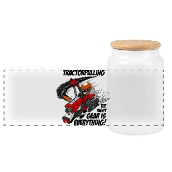 0966 tractor pulling - Panoramic Cookie Jar with Wooden Lid - white - Front