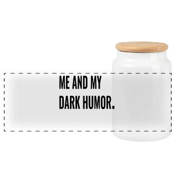ME AND MY DARK HUMOR. - Panoramic Cookie Jar with Wooden Lid - white - Front