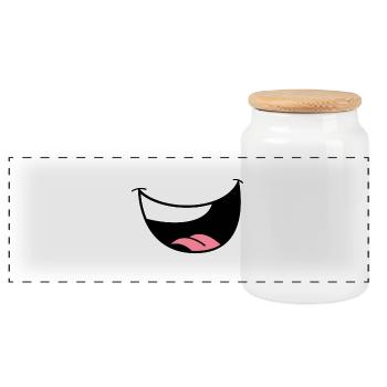 Minimalist Lips & Eye Black - Panoramic Cookie Jar with Wooden Lid - white - Front