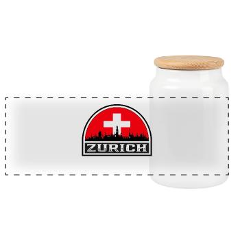 Zürich Schweiz Skyline Silhouette Schweizer Flagge T. - Panorama Keksdose mit Holzdeckel - Weiß - Vorne